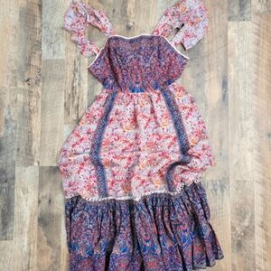 Haute Hippie Paisley Print Smocked Midi Dress with Pockets